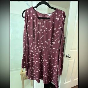 Large, burgundy small flower print open boho sleeve